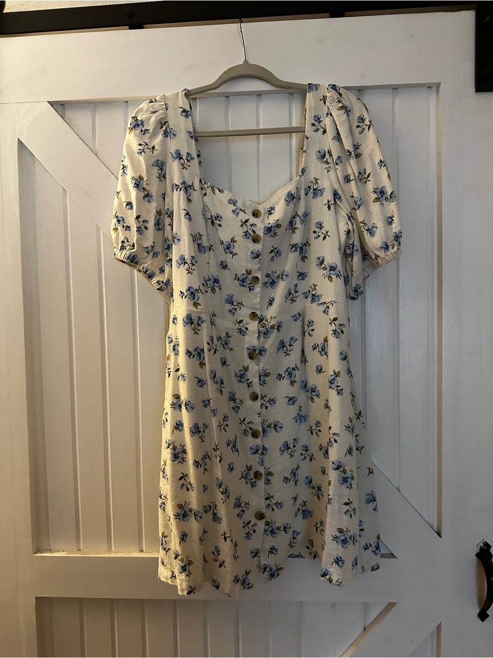 Old Navy Cream Mini Dress with Blue Floral Print